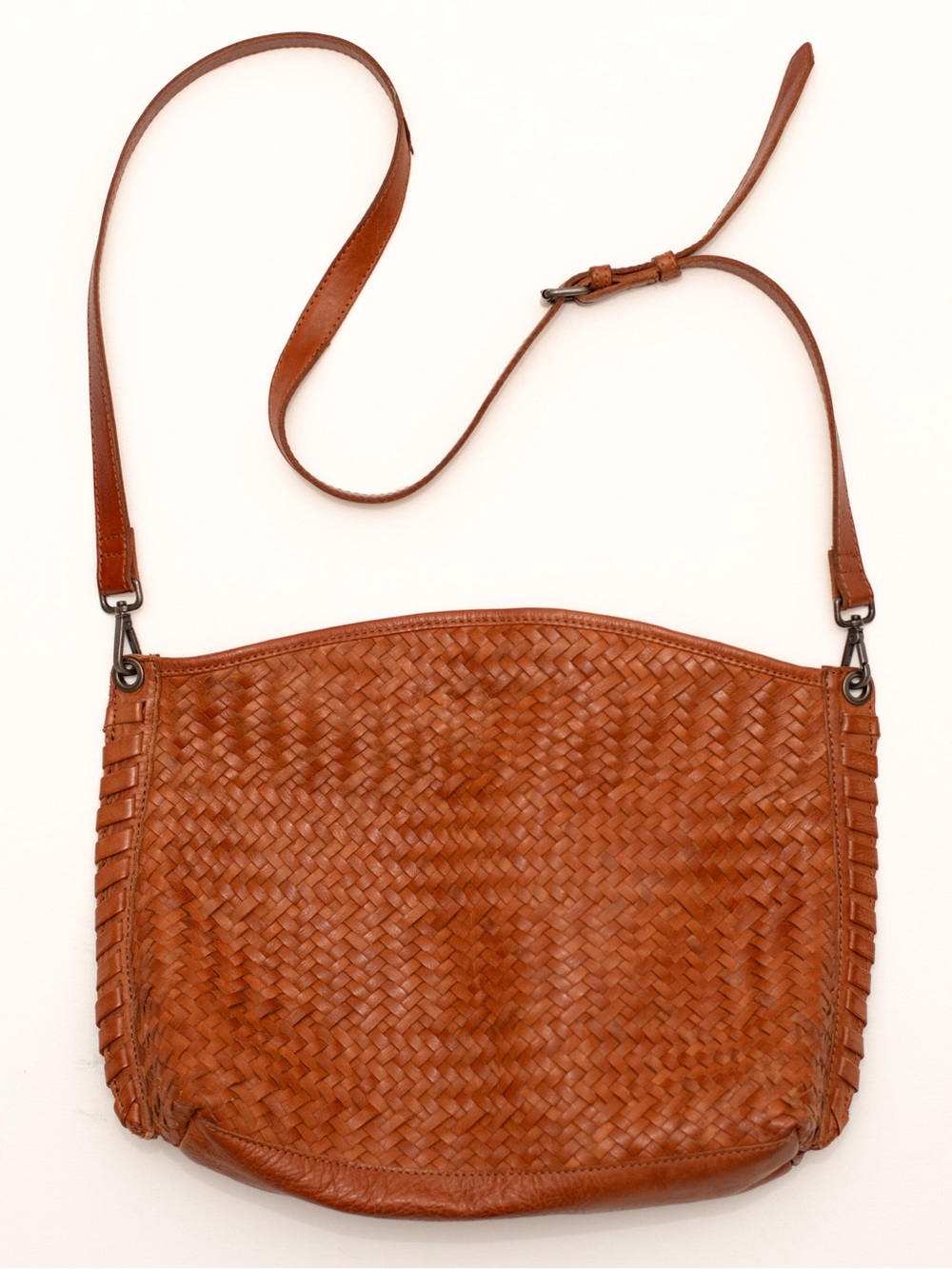 Woven Leather Crossbody Bag in Cognac Brown